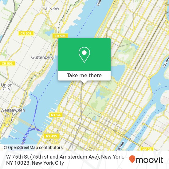 Mapa de W 75th St (75th st and Amsterdam Ave), New York, NY 10023