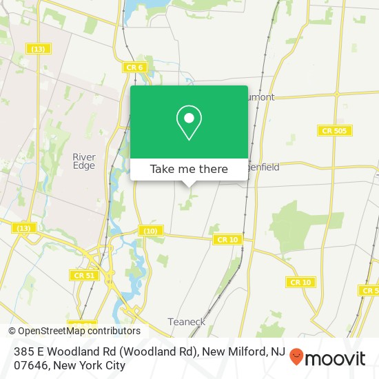 Mapa de 385 E Woodland Rd (Woodland Rd), New Milford, NJ 07646