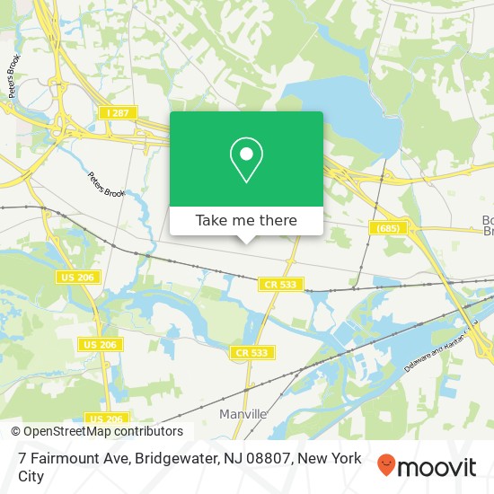Mapa de 7 Fairmount Ave, Bridgewater, NJ 08807