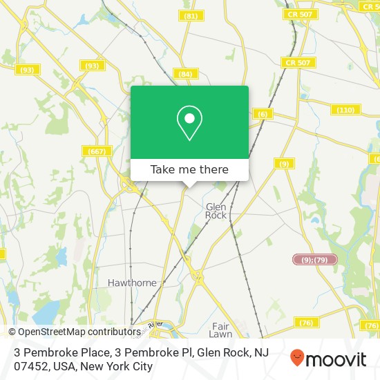 Mapa de 3 Pembroke Place, 3 Pembroke Pl, Glen Rock, NJ 07452, USA