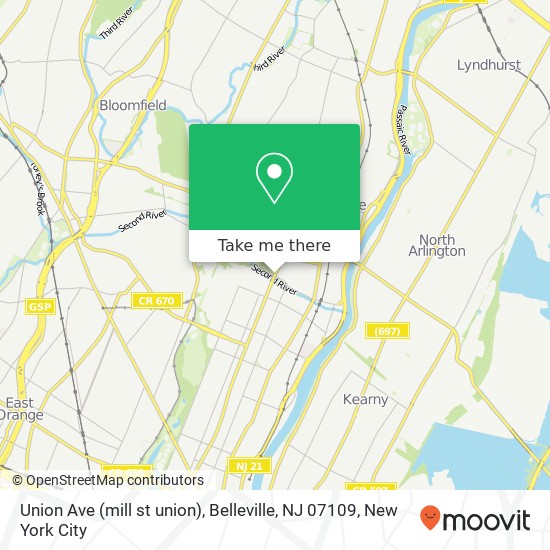 Union Ave (mill st union), Belleville, NJ 07109 map