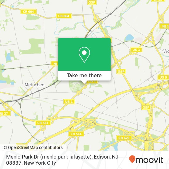 Mapa de Menlo Park Dr (menlo park lafayette), Edison, NJ 08837