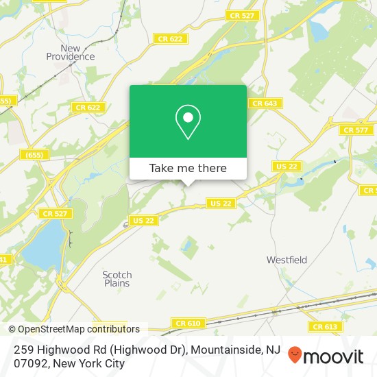 Mapa de 259 Highwood Rd (Highwood Dr), Mountainside, NJ 07092