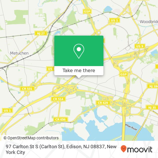 Mapa de 97 Carlton St S (Carlton St), Edison, NJ 08837
