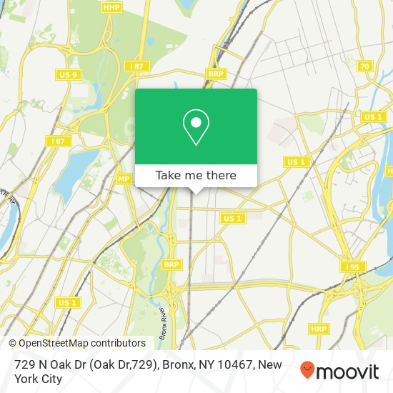 Mapa de 729 N Oak Dr (Oak Dr,729), Bronx, NY 10467