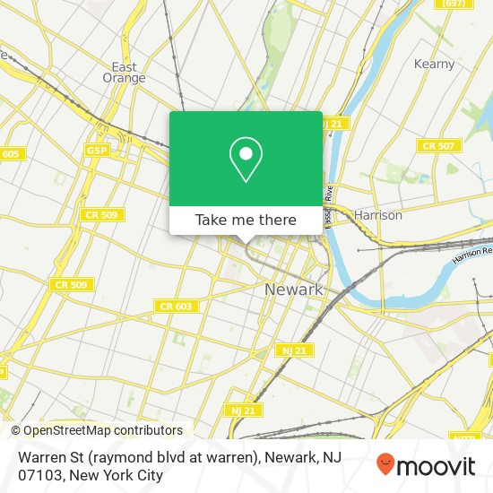 Mapa de Warren St (raymond blvd at warren), Newark, NJ 07103
