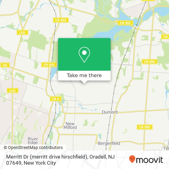 Mapa de Merritt Dr (merritt drive hirschfield), Oradell, NJ 07649