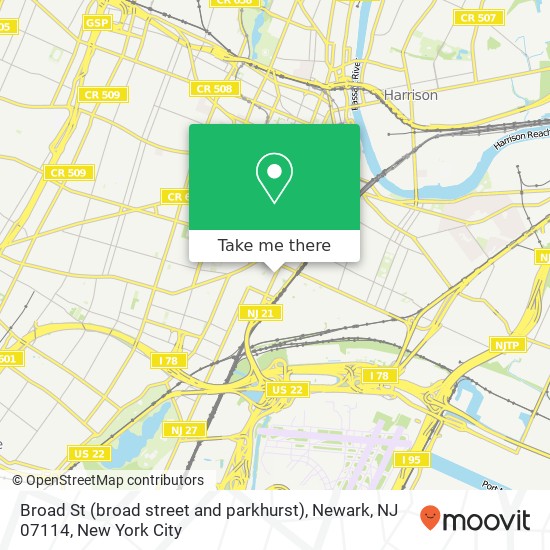 Mapa de Broad St (broad street and parkhurst), Newark, NJ 07114