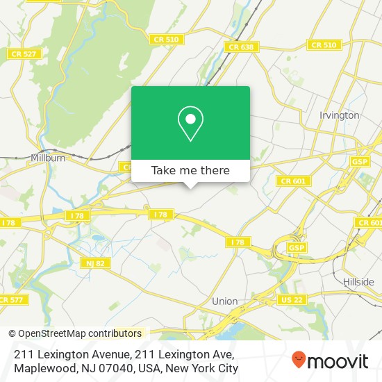 211 Lexington Avenue, 211 Lexington Ave, Maplewood, NJ 07040, USA map