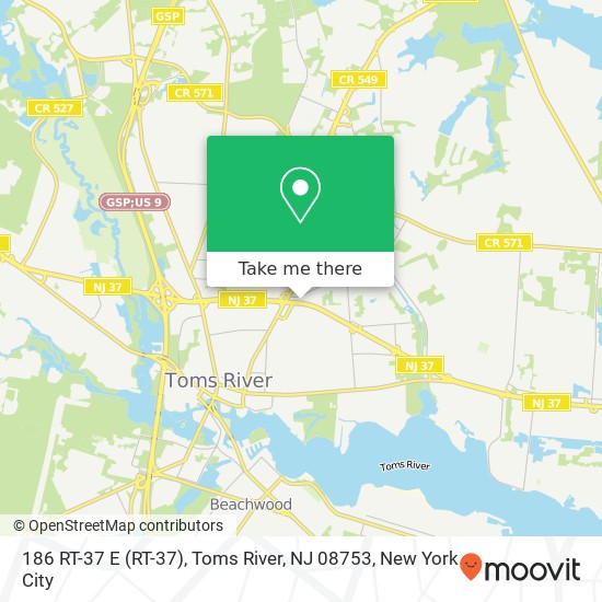 Mapa de 186 RT-37 E (RT-37), Toms River, NJ 08753