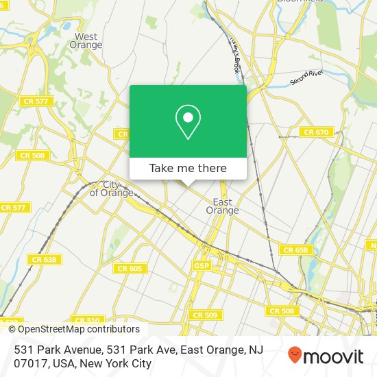 Mapa de 531 Park Avenue, 531 Park Ave, East Orange, NJ 07017, USA