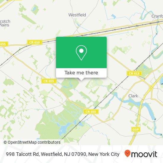 Mapa de 998 Talcott Rd, Westfield, NJ 07090