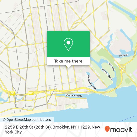 Mapa de 2259 E 26th St (26th St), Brooklyn, NY 11229