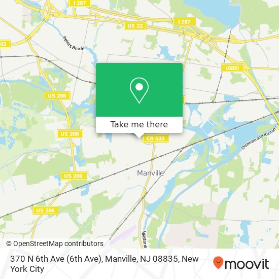 Mapa de 370 N 6th Ave (6th Ave), Manville, NJ 08835