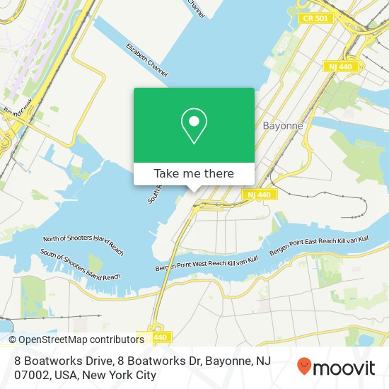 Mapa de 8 Boatworks Drive, 8 Boatworks Dr, Bayonne, NJ 07002, USA