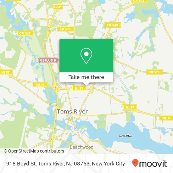 Mapa de 918 Boyd St, Toms River, NJ 08753