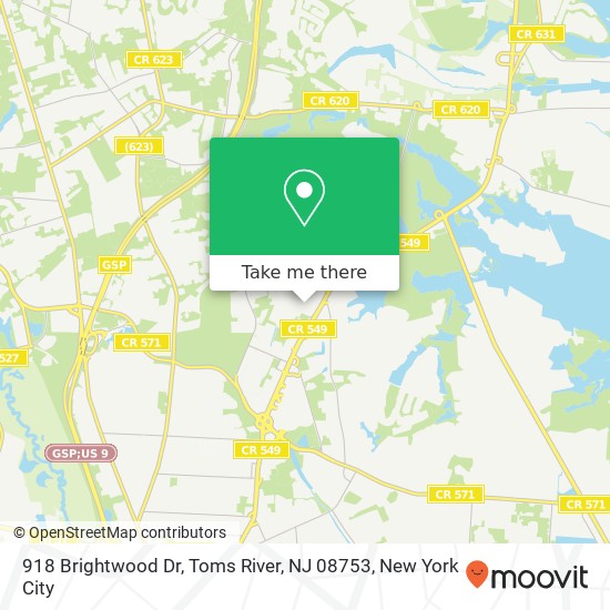Mapa de 918 Brightwood Dr, Toms River, NJ 08753