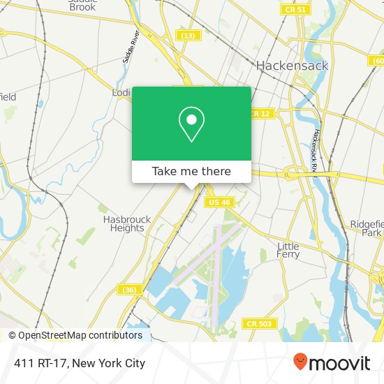 Mapa de 411 RT-17, Hasbrouck Heights, NJ 07604