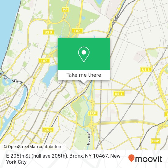 Mapa de E 205th St (hull ave 205th), Bronx, NY 10467