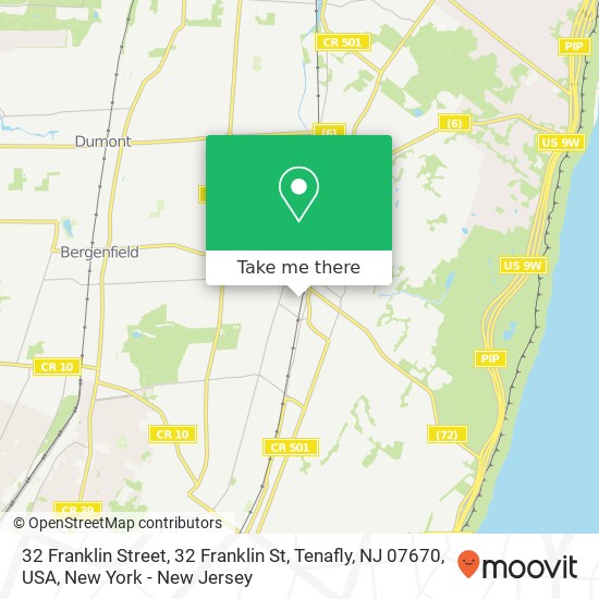 Mapa de 32 Franklin Street, 32 Franklin St, Tenafly, NJ 07670, USA