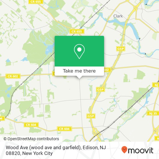 Mapa de Wood Ave (wood ave and garfield), Edison, NJ 08820