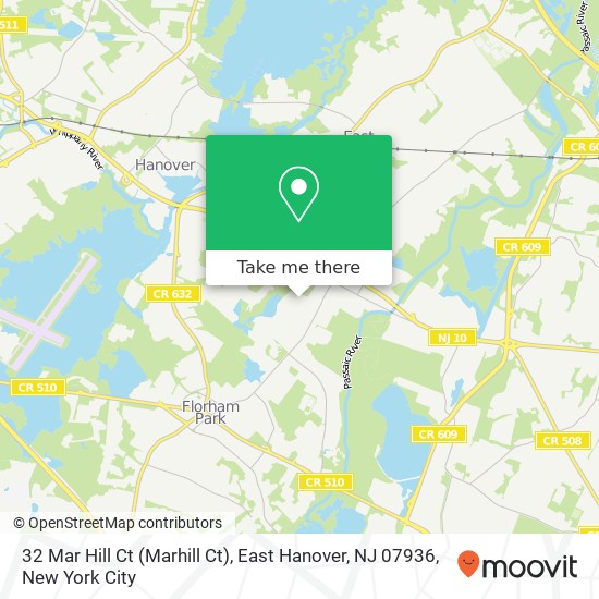 Mapa de 32 Mar Hill Ct (Marhill Ct), East Hanover, NJ 07936