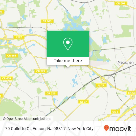 Mapa de 70 Colletto Ct, Edison, NJ 08817