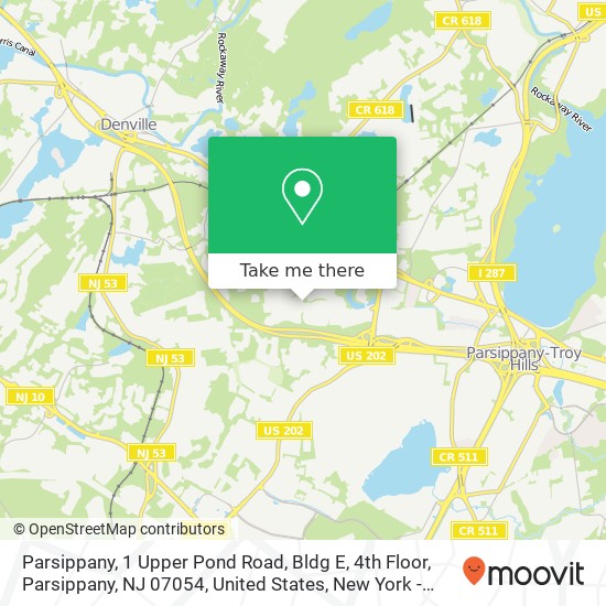 Mapa de Parsippany, 1 Upper Pond Road, Bldg E, 4th Floor, Parsippany, NJ 07054, United States