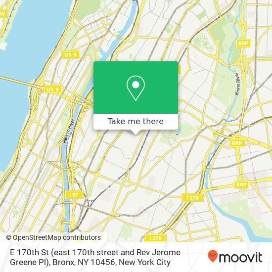 Mapa de E 170th St (east 170th street and Rev Jerome Greene Pl), Bronx, NY 10456