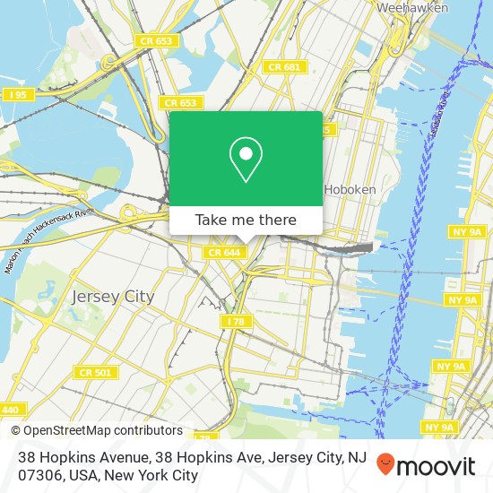 38 Hopkins Avenue, 38 Hopkins Ave, Jersey City, NJ 07306, USA map