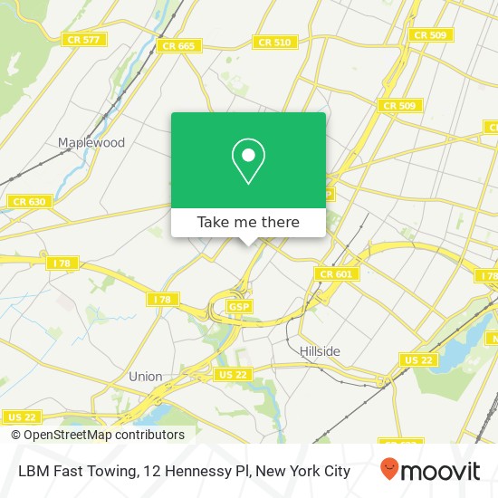 Mapa de LBM Fast Towing, 12 Hennessy Pl