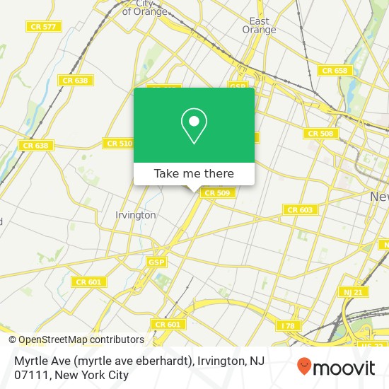 Mapa de Myrtle Ave (myrtle ave eberhardt), Irvington, NJ 07111