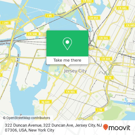 Mapa de 322 Duncan Avenue, 322 Duncan Ave, Jersey City, NJ 07306, USA