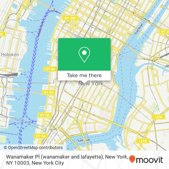 Wanamaker Pl (wanamaker and lafayette), New York, NY 10003 map