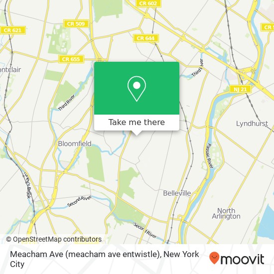 Mapa de Meacham Ave (meacham ave entwistle), Nutley, NJ 07110