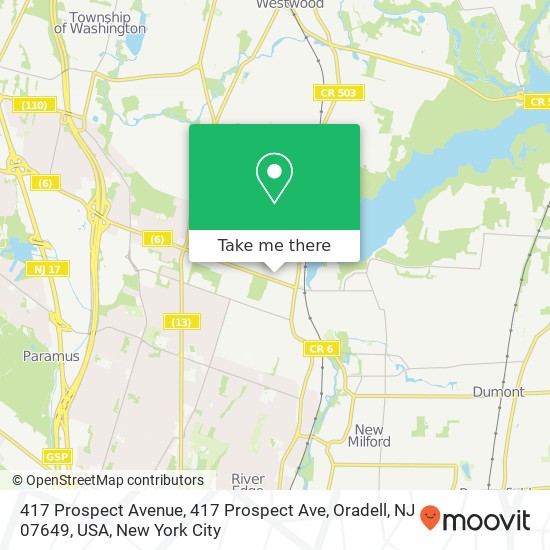 Mapa de 417 Prospect Avenue, 417 Prospect Ave, Oradell, NJ 07649, USA