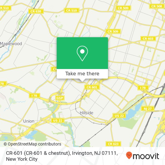 Mapa de CR-601 (CR-601 & chestnut), Irvington, NJ 07111