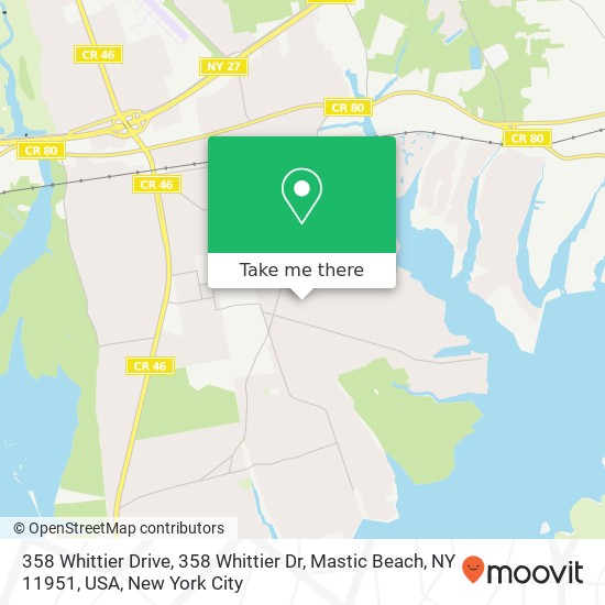 Mapa de 358 Whittier Drive, 358 Whittier Dr, Mastic Beach, NY 11951, USA