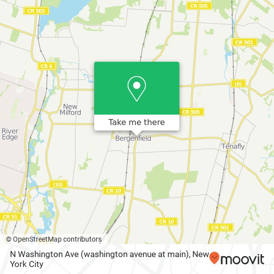 Mapa de N Washington Ave (washington avenue at main), Bergenfield, NJ 07621