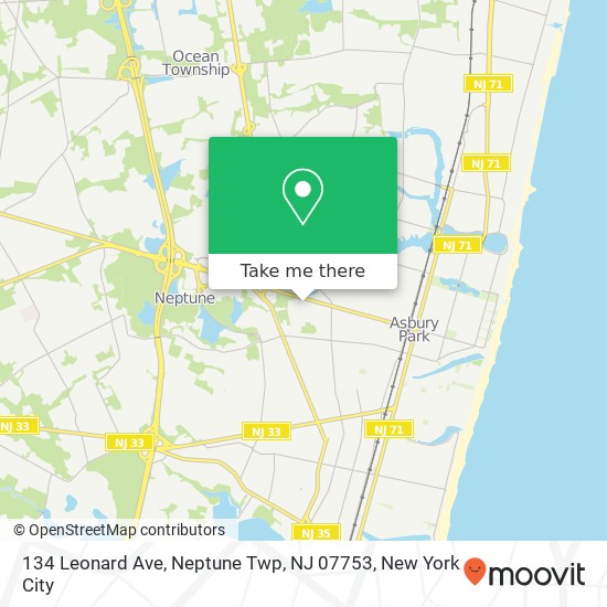Mapa de 134 Leonard Ave, Neptune Twp, NJ 07753
