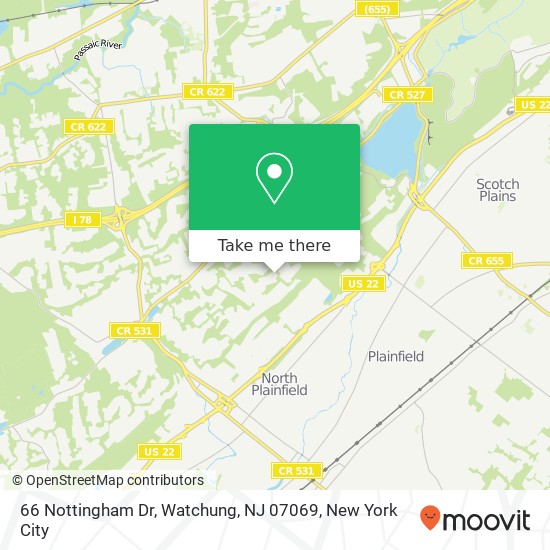 Mapa de 66 Nottingham Dr, Watchung, NJ 07069