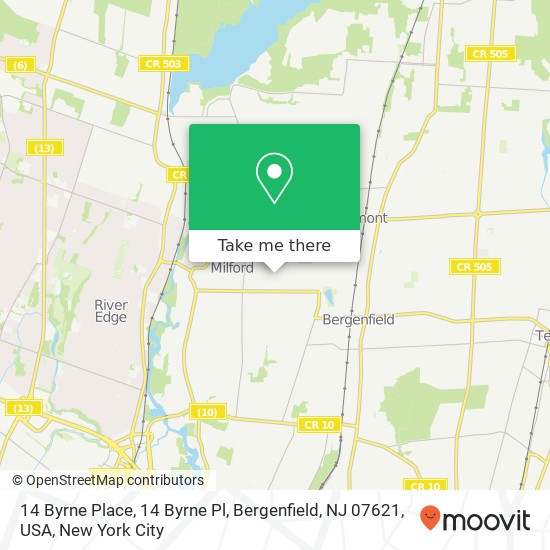 Mapa de 14 Byrne Place, 14 Byrne Pl, Bergenfield, NJ 07621, USA