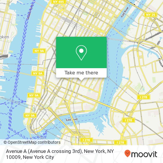 Avenue A (Avenue A crossing 3rd), New York, NY 10009 map