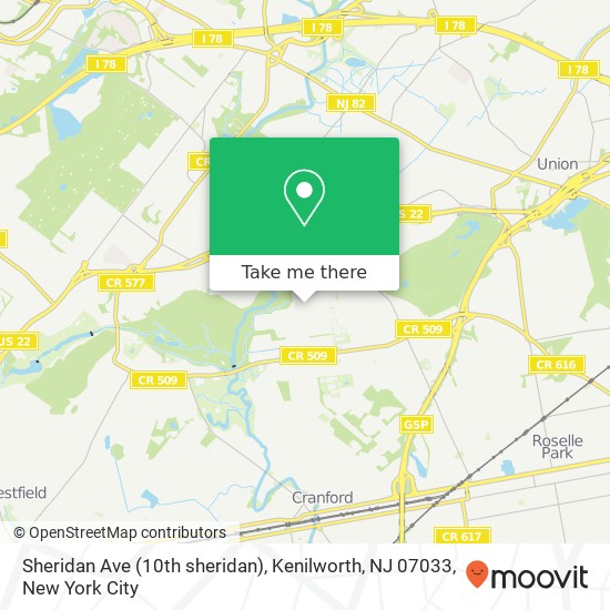 Mapa de Sheridan Ave (10th sheridan), Kenilworth, NJ 07033