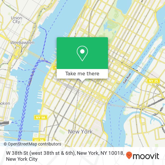 Mapa de W 38th St (west 38th st & 6th), New York, NY 10018