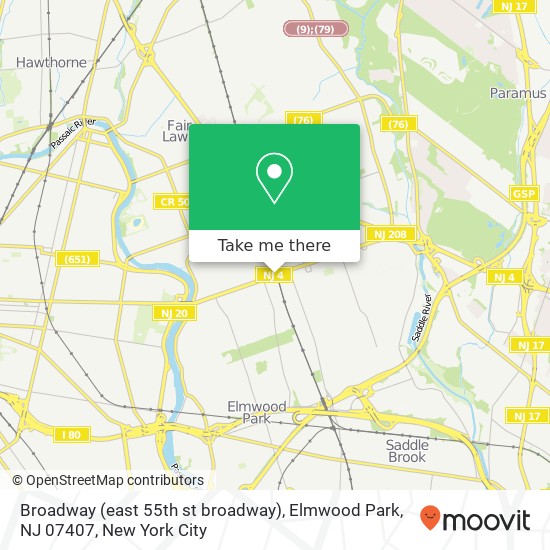 Mapa de Broadway (east 55th st broadway), Elmwood Park, NJ 07407