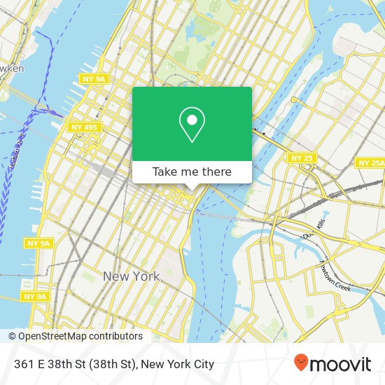 Mapa de 361 E 38th St (38th St), New York, NY 10016