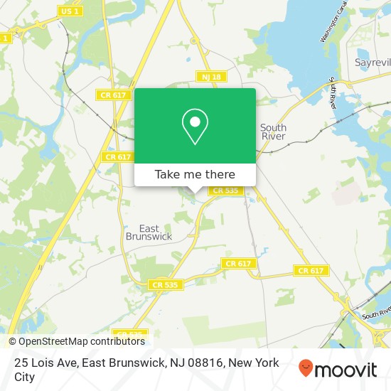 Mapa de 25 Lois Ave, East Brunswick, NJ 08816