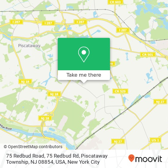 Mapa de 75 Redbud Road, 75 Redbud Rd, Piscataway Township, NJ 08854, USA