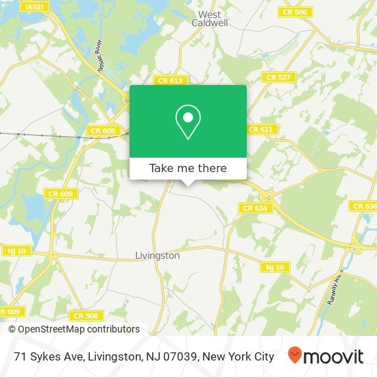 Mapa de 71 Sykes Ave, Livingston, NJ 07039